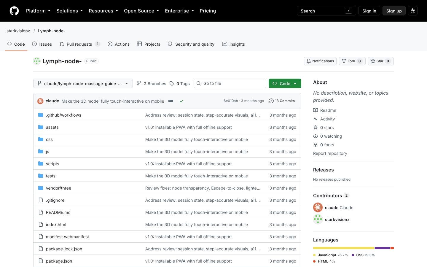 GitHub repository page for starkvisionz/Lymph-node-
