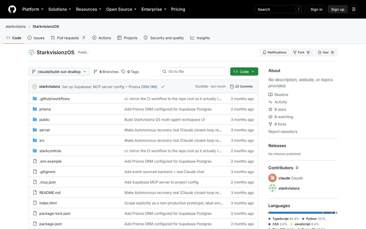 GitHub repository page for starkvisionz/StarkvisionzOS